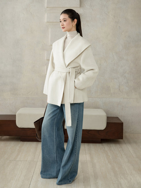 Sculpted Lapel Wool Coat